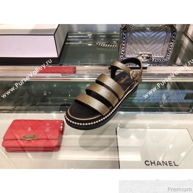 Chanel Patent Calfskin Pearls Flat Sandals G32359 Black 2019 (XO-9041630)