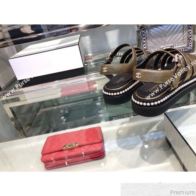 Chanel Metallic Pearls Flat Sandals G32359 Gold 2019 (XO-9041631)