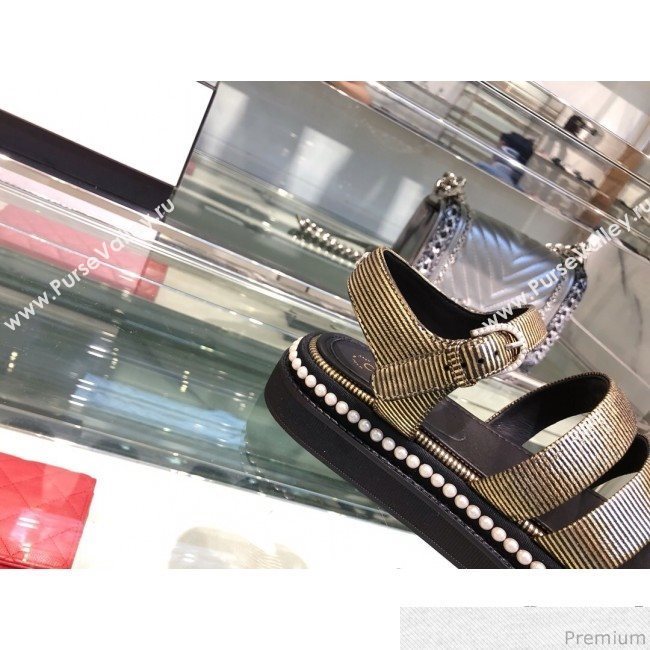 Chanel Metallic Pearls Flat Sandals G32359 Gold 2019 (XO-9041631)