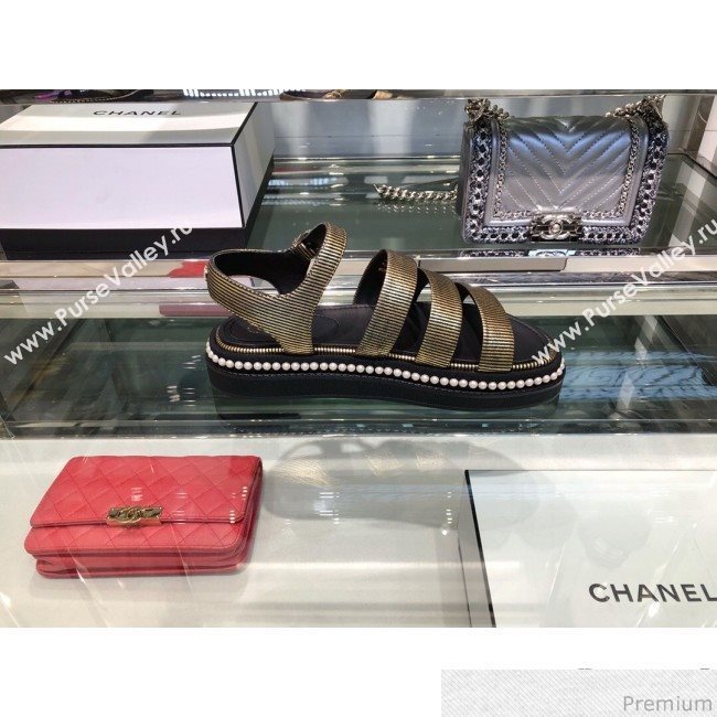 Chanel Patent Calfskin Pearls Flat Sandals G32359 Black 2019 (XO-9041630)