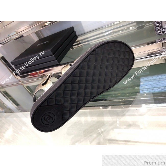 Chanel Metallic Crinkle Pearls Flat Sandals G32359 Light Gold 2019 (XO-9041632)