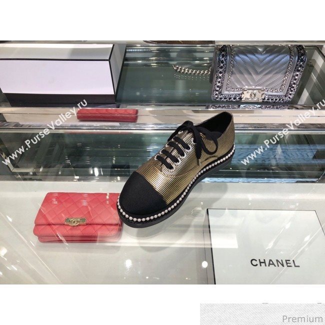 Chanel Metallic Pearls Lace-ups Sneakers G32357 Gold 2019 (XO-9041634)