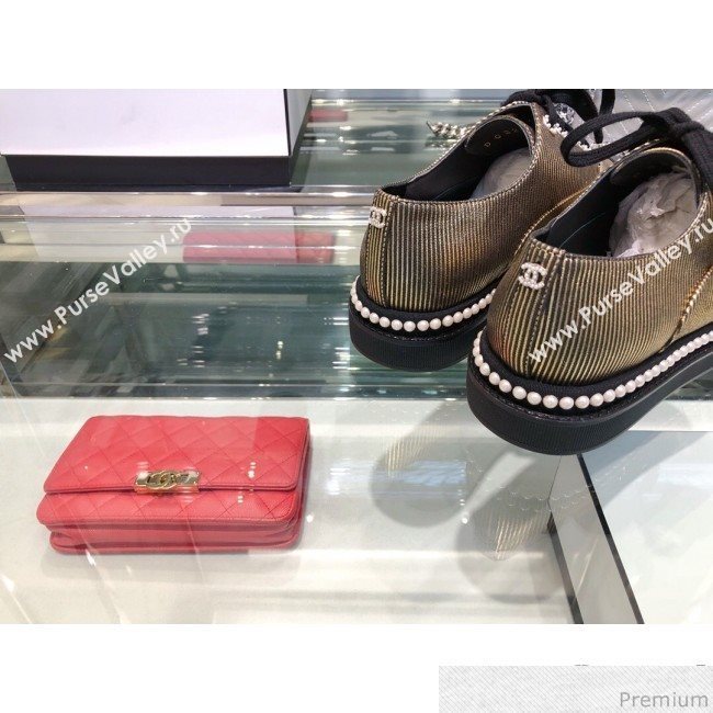 Chanel Metallic Pearls Lace-ups Sneakers G32357 Gold 2019 (XO-9041634)