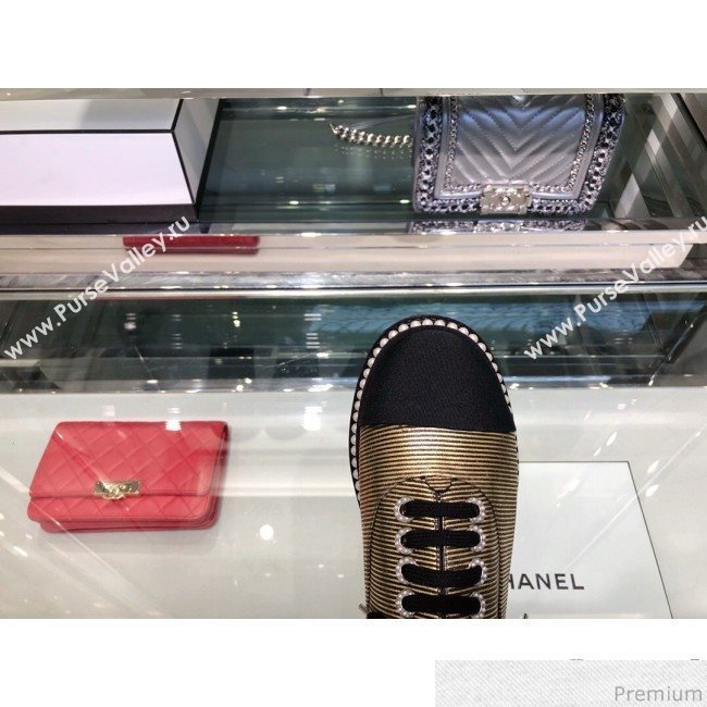 Chanel Metallic Pearls Lace-ups Sneakers G32357 Gold 2019 (XO-9041634)
