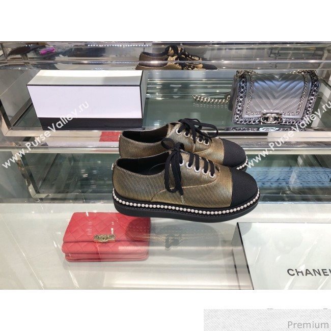 Chanel Metallic Pearls Lace-ups Sneakers G32357 Gold 2019 (XO-9041634)