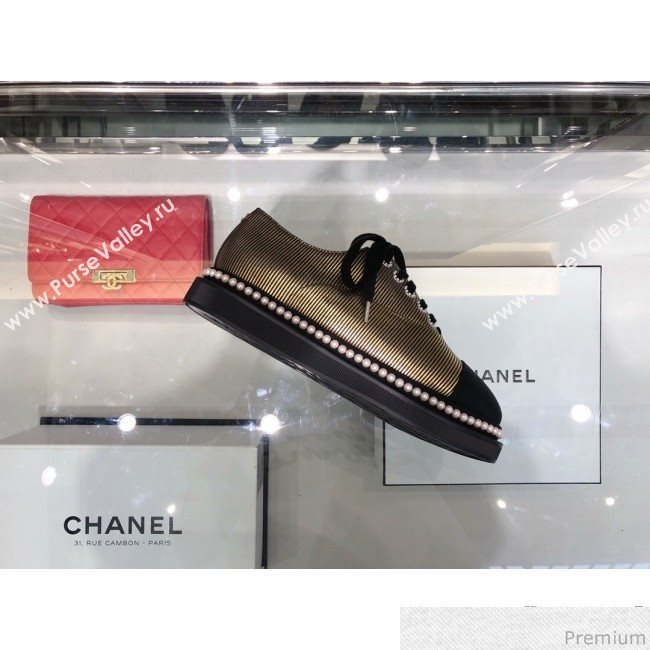 Chanel Metallic Pearls Lace-ups Sneakers G32357 Gold 2019 (XO-9041634)