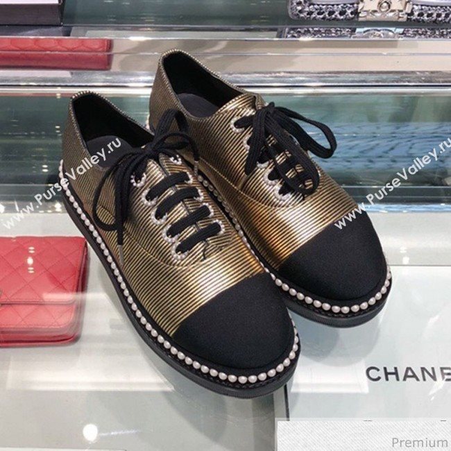 Chanel Metallic Pearls Lace-ups Sneakers G32357 Gold 2019 (XO-9041634)