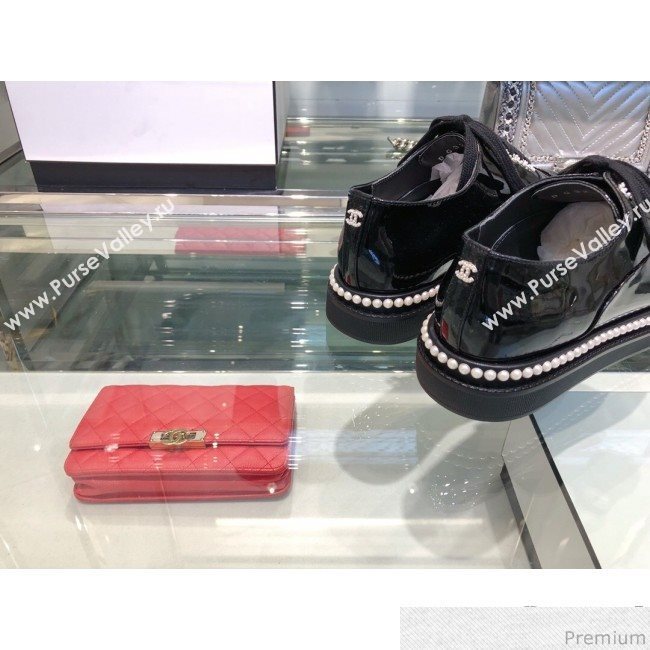 Chanel Patent Calfskin Pearls Lace-ups Sneakers G32357 Black 2019 (XO-9041633)