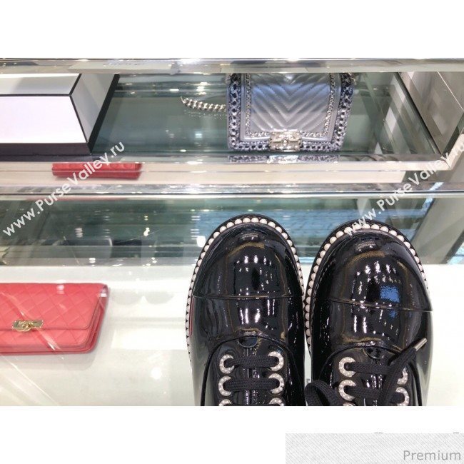 Chanel Patent Calfskin Pearls Lace-ups Sneakers G32357 Black 2019 (XO-9041633)
