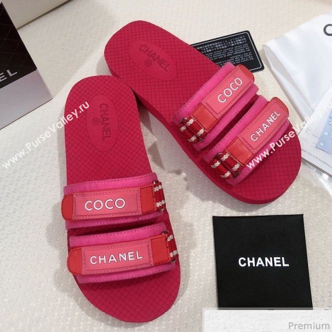 Chanel Flat Fabric Slide Mule Sandals G34729 Red 2019 (HZJ-9041637)