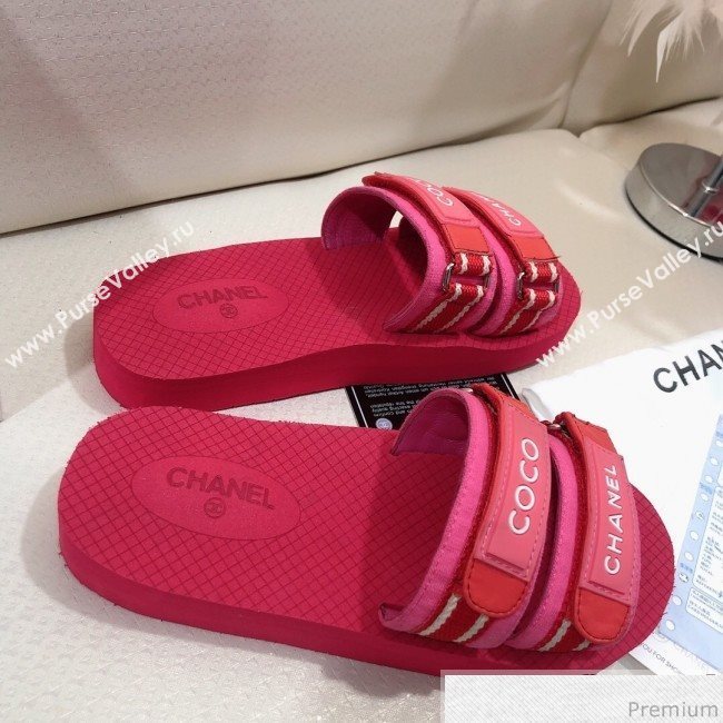 Chanel Flat Fabric Slide Mule Sandals G34729 Red 2019 (HZJ-9041637)