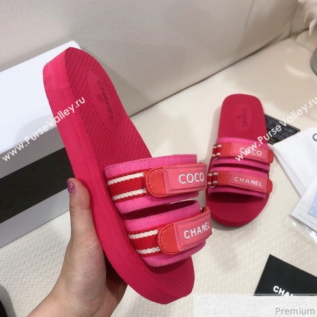 Chanel Flat Fabric Slide Mule Sandals G34729 Red 2019 (HZJ-9041637)