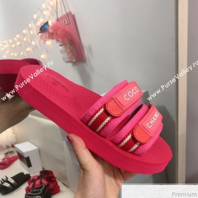 Chanel Flat Fabric Slide Mule Sandals G34729 Red 2019 (HZJ-9041637)