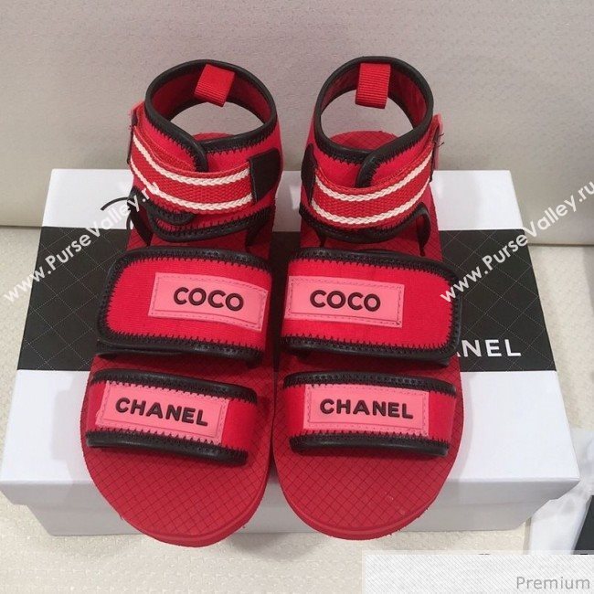 Chanel Flat Fabric Sandals G34727 Red 2019 (HZJ-9041636)