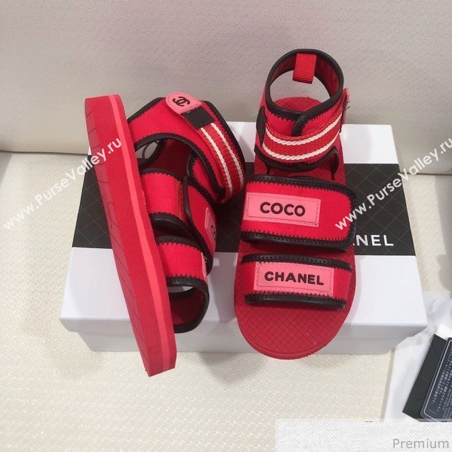 Chanel Flat Fabric Sandals G34727 Red 2019 (HZJ-9041636)