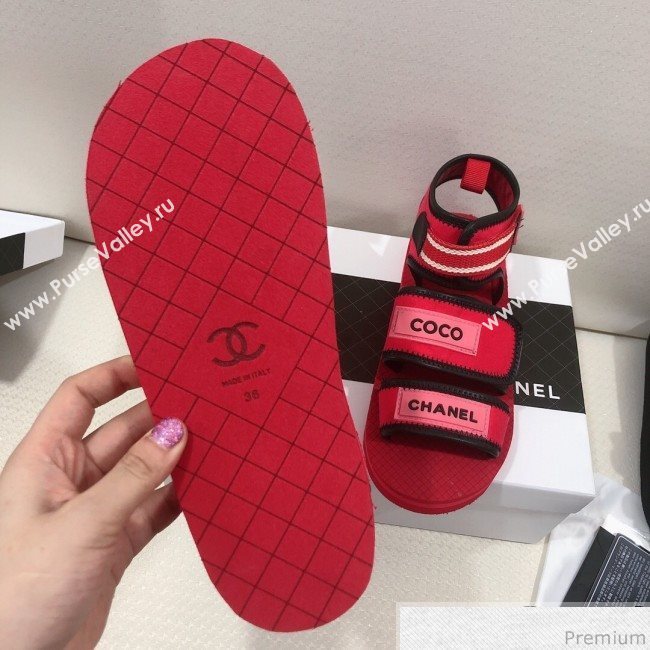 Chanel Flat Fabric Sandals G34727 Red 2019 (HZJ-9041636)