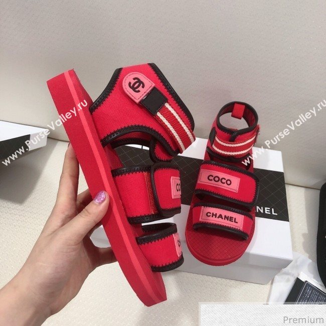 Chanel Flat Fabric Sandals G34727 Red 2019 (HZJ-9041636)