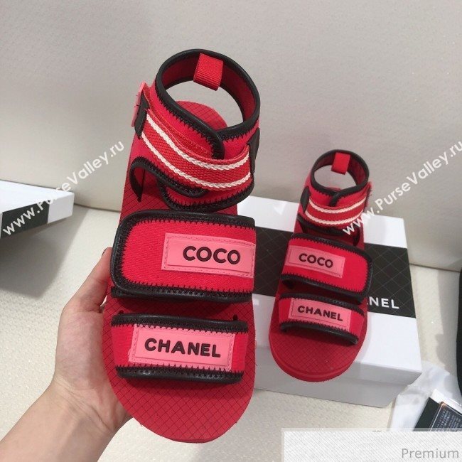 Chanel Flat Fabric Sandals G34727 Red 2019 (HZJ-9041636)