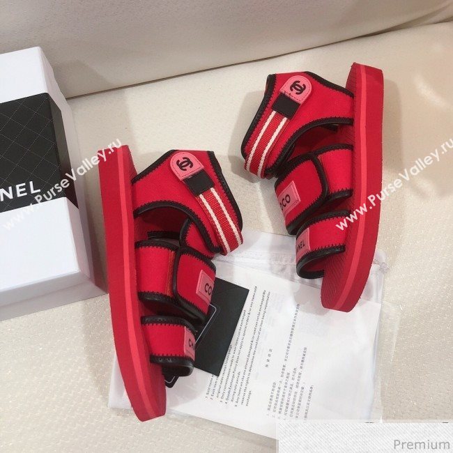 Chanel Flat Fabric Sandals G34727 Red 2019 (HZJ-9041636)