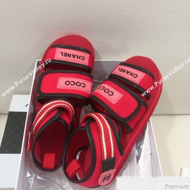 Chanel Flat Fabric Sandals G34727 Red 2019 (HZJ-9041636)