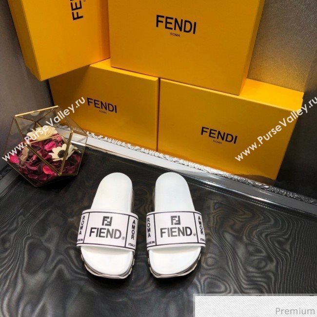 Fendi Calfskin Roma Logo Print Slide Sandals White 2019 (HZJ-9041638)