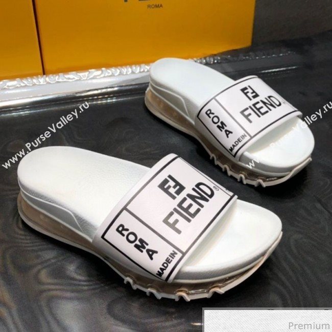 Fendi Calfskin Roma Logo Print Slide Sandals White 2019 (HZJ-9041638)