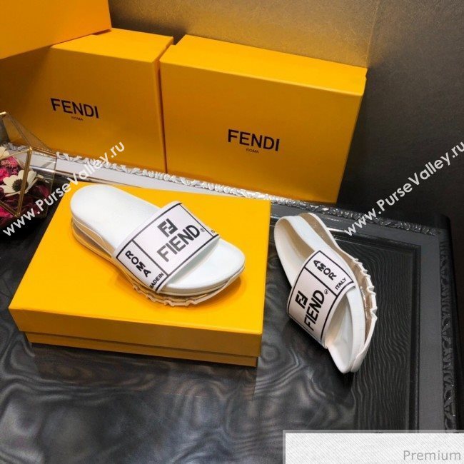 Fendi Calfskin Roma Logo Print Slide Sandals White 2019 (HZJ-9041638)