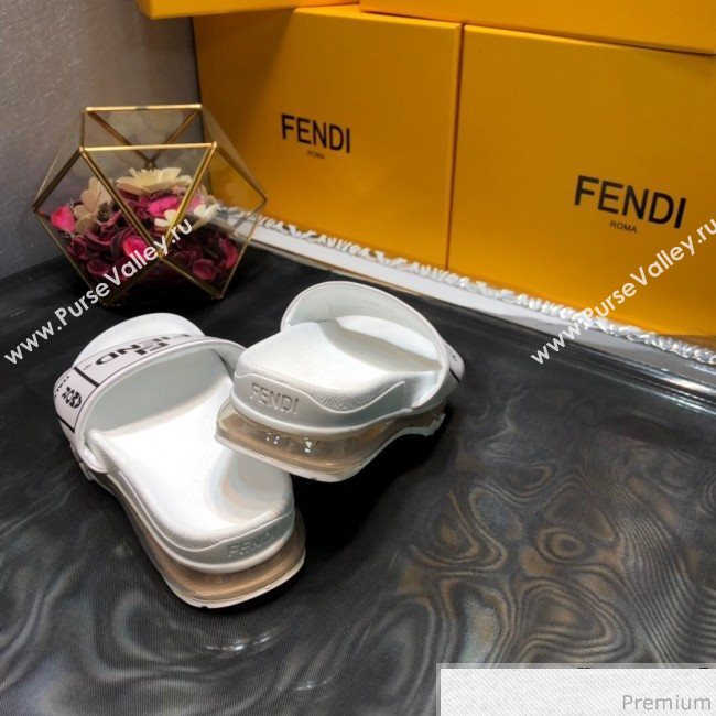 Fendi Calfskin Roma Logo Print Slide Sandals White 2019 (HZJ-9041638)