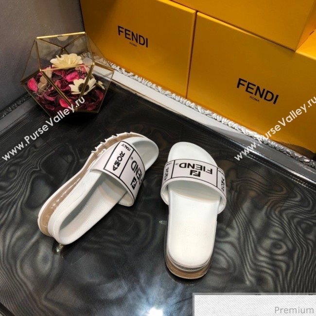 Fendi Calfskin Roma Logo Print Slide Sandals White 2019 (HZJ-9041638)