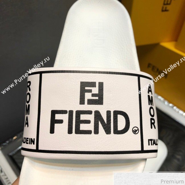 Fendi Calfskin Roma Logo Print Slide Sandals White 2019 (HZJ-9041638)
