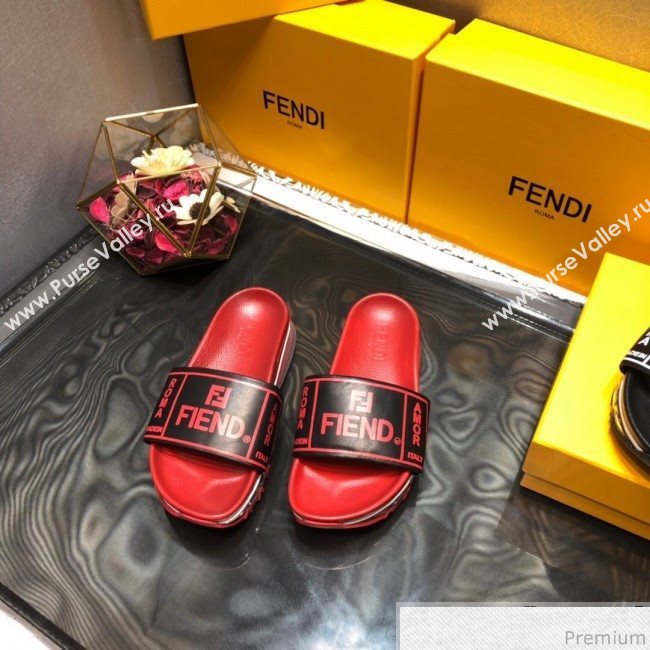 Fendi Calfskin Roma Logo Print Slide Sandals Red 2019 (HZJ-9041639)