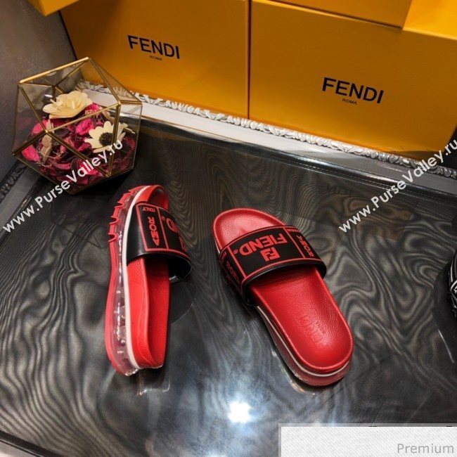 Fendi Calfskin Roma Logo Print Slide Sandals Red 2019 (HZJ-9041639)