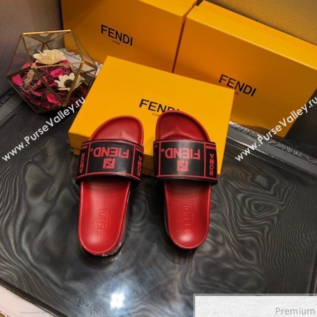 Fendi Calfskin Roma Logo Print Slide Sandals Red 2019 (HZJ-9041639)