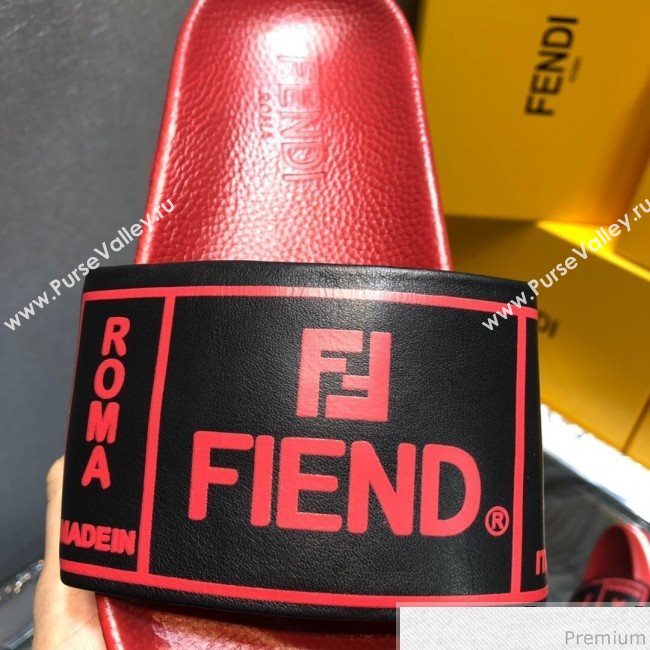 Fendi Calfskin Roma Logo Print Slide Sandals Red 2019 (HZJ-9041639)