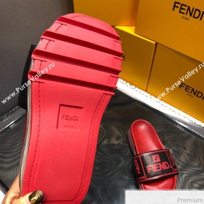 Fendi Calfskin Roma Logo Print Slide Sandals Red 2019 (HZJ-9041639)