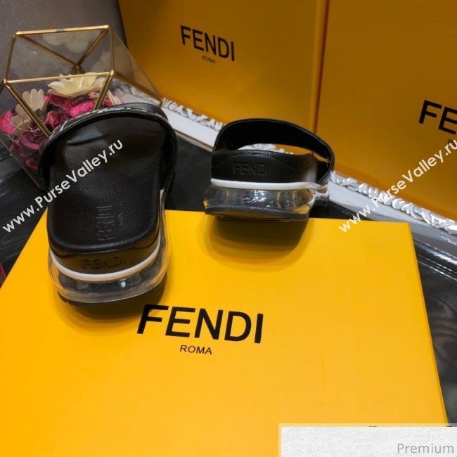 Fendi Calfskin Roma Logo Print Slide Sandals Black 2019 (HZJ-9041640)
