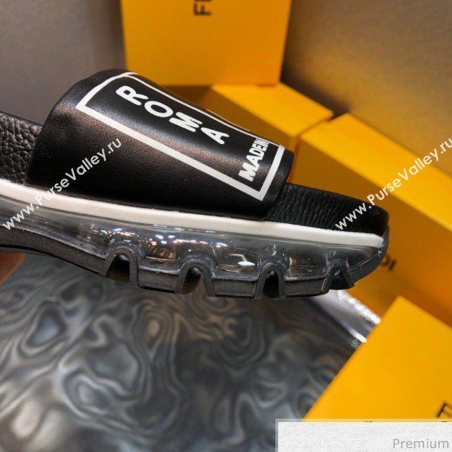 Fendi Calfskin Roma Logo Print Slide Sandals Black 2019 (HZJ-9041640)