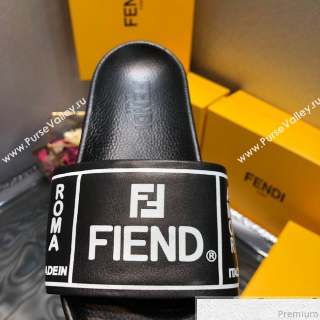 Fendi Calfskin Roma Logo Print Slide Sandals Black 2019 (HZJ-9041640)