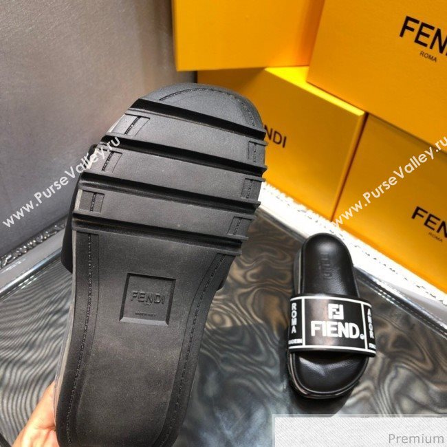Fendi Calfskin Roma Logo Print Slide Sandals Black 2019 (HZJ-9041640)