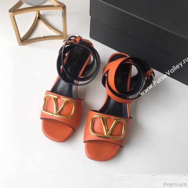 Valentino Go Logo Calfskin Heel Sandals Orange 2019 (HZJ-9041641)
