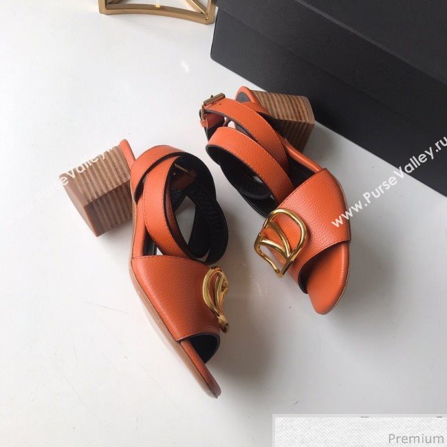 Valentino Go Logo Calfskin Heel Sandals Orange 2019 (HZJ-9041641)