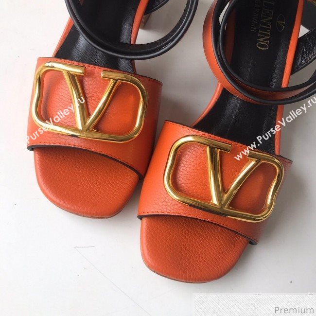Valentino Go Logo Calfskin Heel Sandals Orange 2019 (HZJ-9041641)