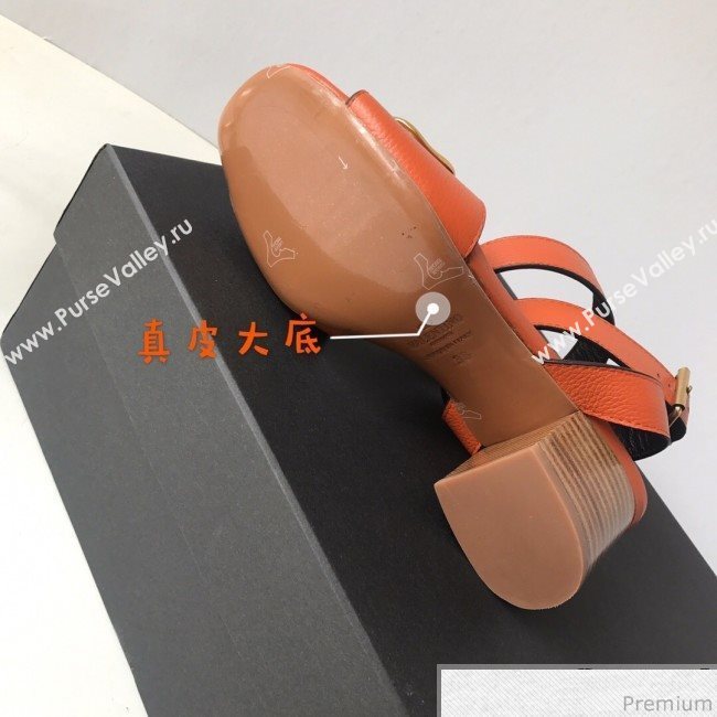 Valentino Go Logo Calfskin Heel Sandals Orange 2019 (HZJ-9041641)