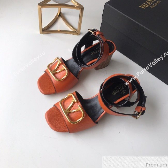 Valentino Go Logo Calfskin Heel Sandals Orange 2019 (HZJ-9041641)