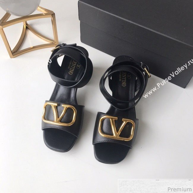 Valentino Go Logo Calfskin Heel Sandals Black 2019 (HZJ-9041642)