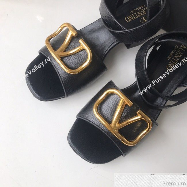 Valentino Go Logo Calfskin Heel Sandals Black 2019 (HZJ-9041642)