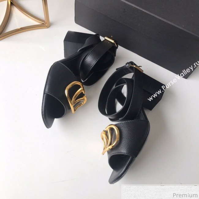 Valentino Go Logo Calfskin Heel Sandals Black 2019 (HZJ-9041642)