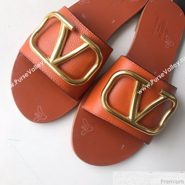 Valentino Go Logo Calfskin Flat Slide Sandals Orange 2019 (HZJ-9041643)