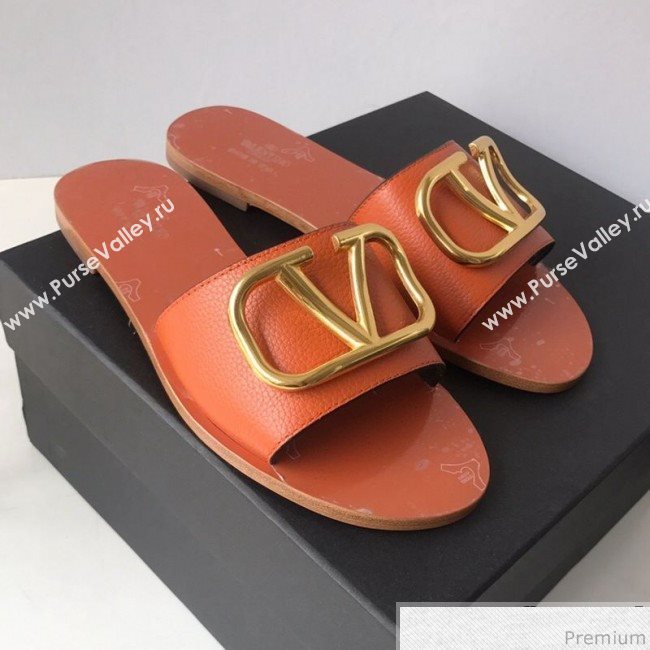 Valentino Go Logo Calfskin Flat Slide Sandals Orange 2019 (HZJ-9041643)