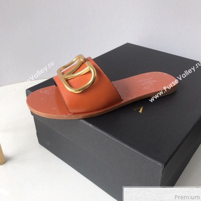 Valentino Go Logo Calfskin Flat Slide Sandals Orange 2019 (HZJ-9041643)